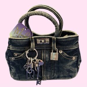 NWT Vintage Style Jeans Handbag With Detachable Adjust. Strap & Keys Bag Charm